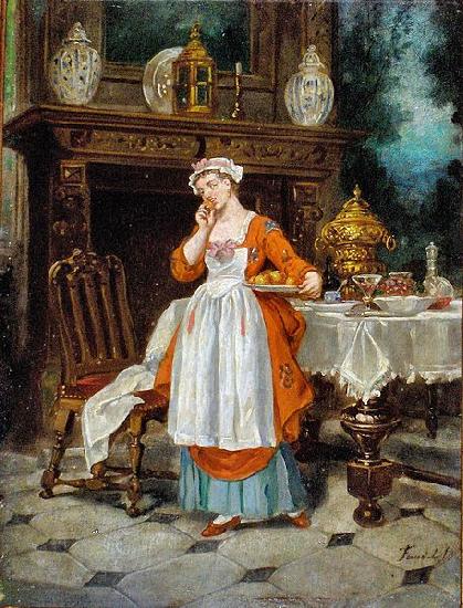 unknow artist Interior with young lady France oil painting art